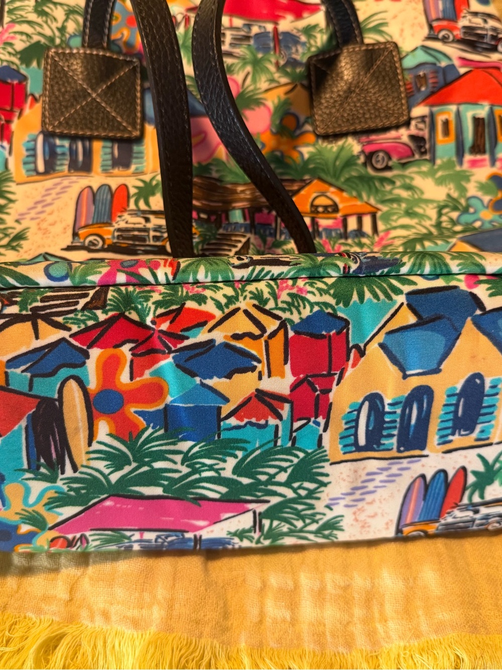 Dooney & Bourke Tropical Island Print Tote Shoulder Bag Colorful Resort Scene - Picture 4 of 16